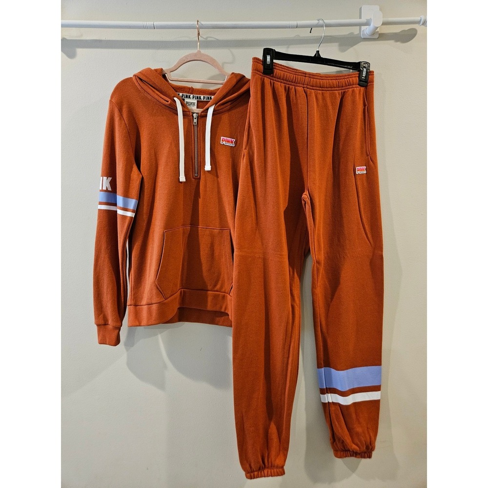 Victoria's Secret PINK Quarter Zip Hoodie and Joggers Set Burnt Orange M &‎ XS
